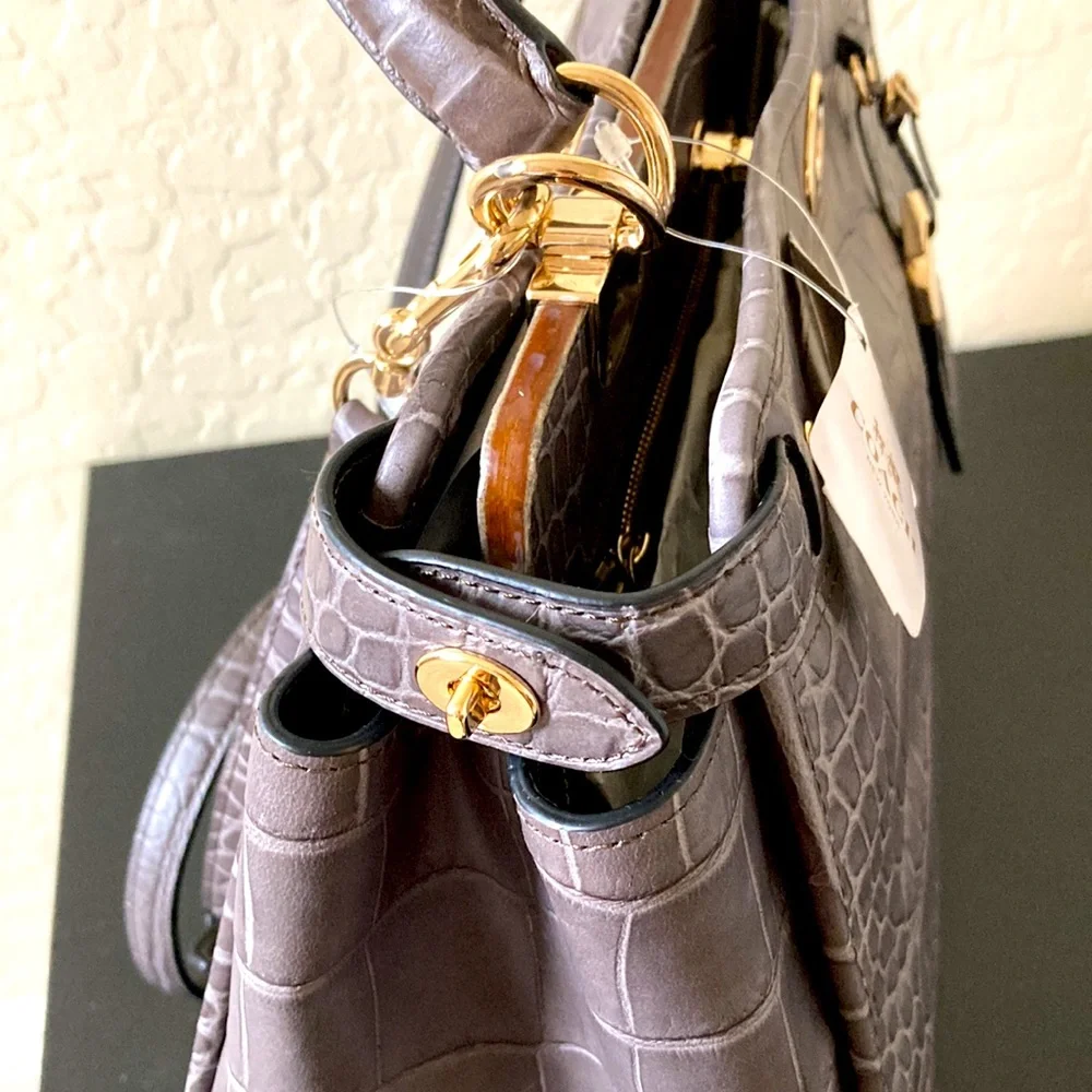 Coach GRAMERCY SATCHEL NWT Gray Croc-Embossed Handbag - Picture 3 of 16